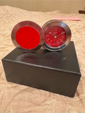 Elegant Red Travel Desk Clock with Silver Frame -